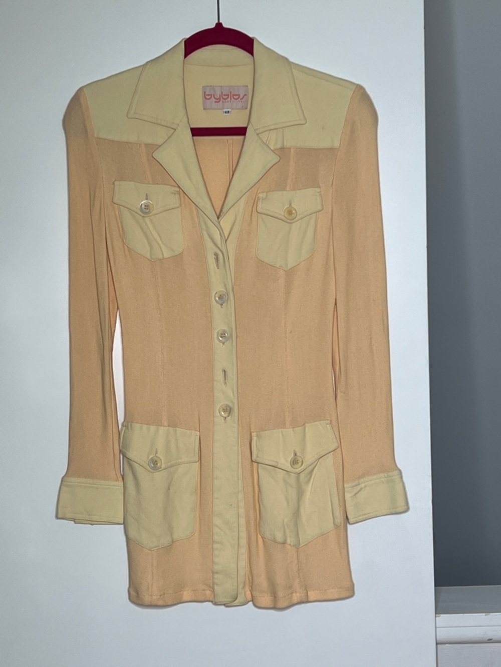 Byblos Sz 42 Button Up Safari Shirt Jacket Long Sleeves Semi Sheer Mesh